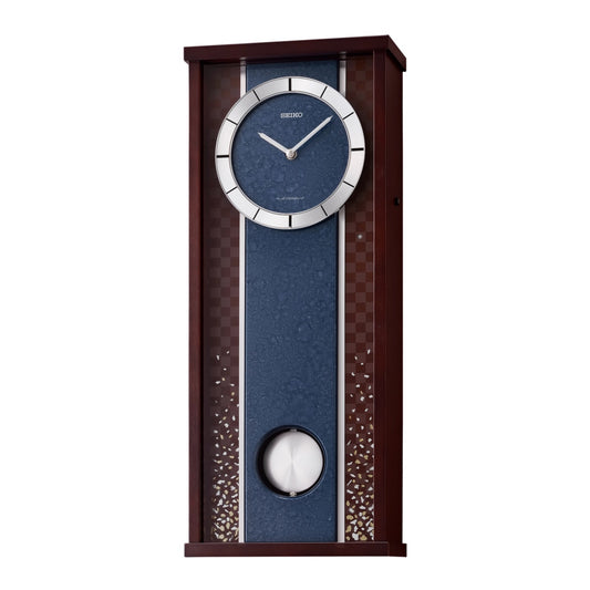 Seiko QXM608BLH "Blue River" Modern Musical Decorative Pendulum Wooden Wall Clock