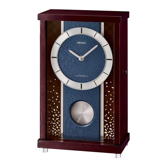 Seiko QXW251BLH "Blue Stream" Modern Musical Decorative Pendulum Wooden Mantel Clock