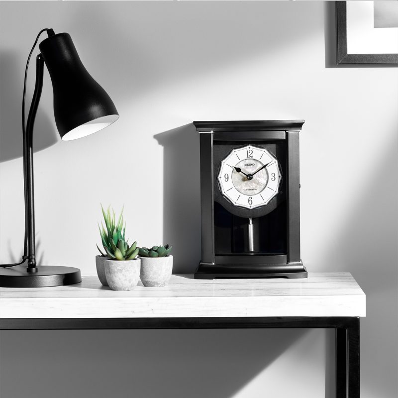Seiko QXW250KLH "Jolie" Modern Musical Decorative Pendulum Wooden Mantel Clock with Pearlized Dial