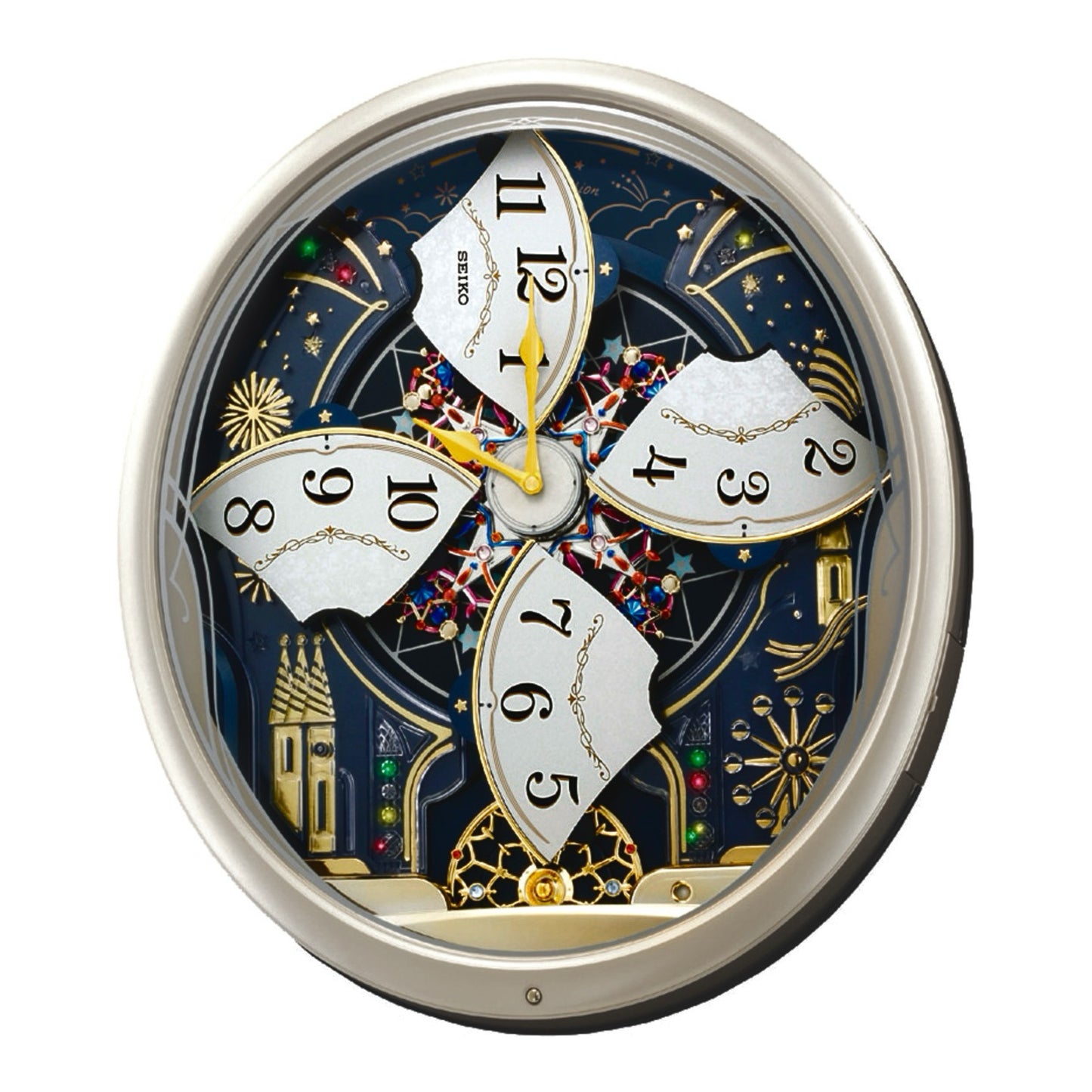 Seiko QXM239SRH "Starry Night" Melodies in Motion Musical Wall Clock with Animated Moving Dial