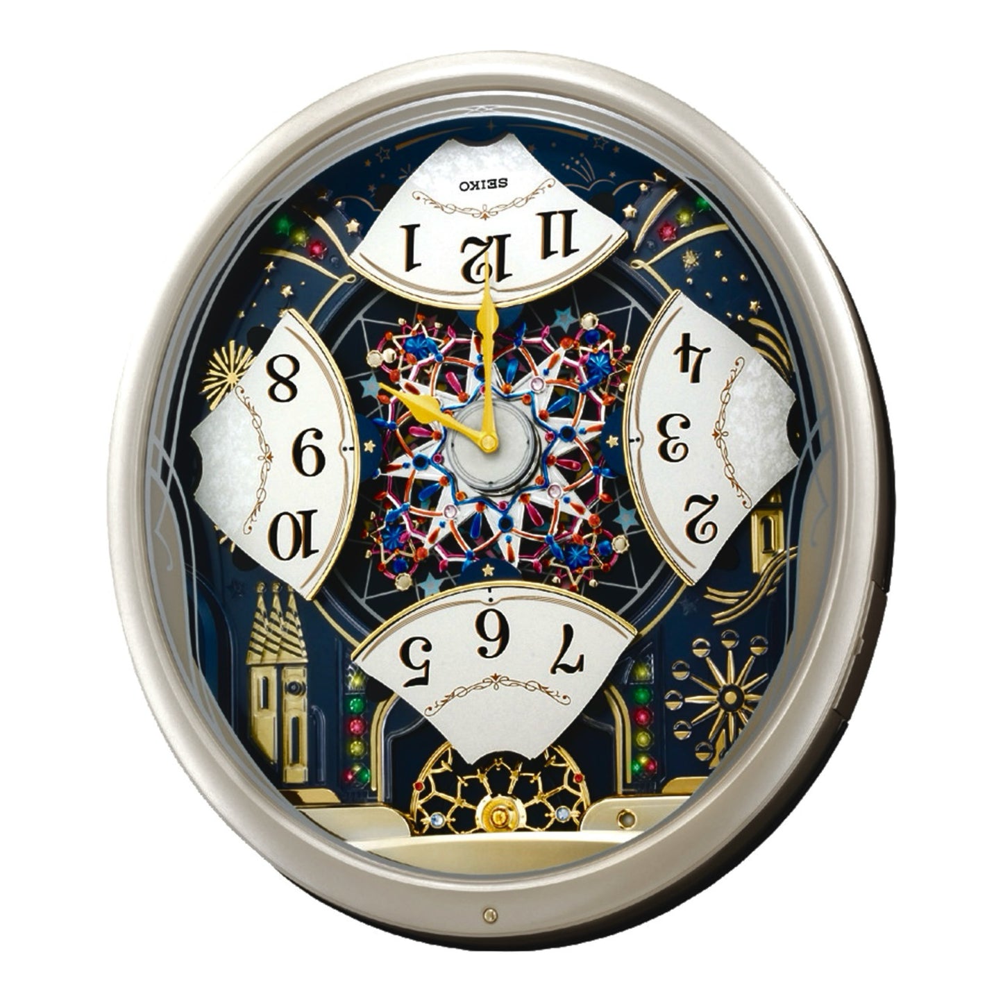 Seiko QXM239SRH "Starry Night" Melodies in Motion Musical Wall Clock with Animated Moving Dial