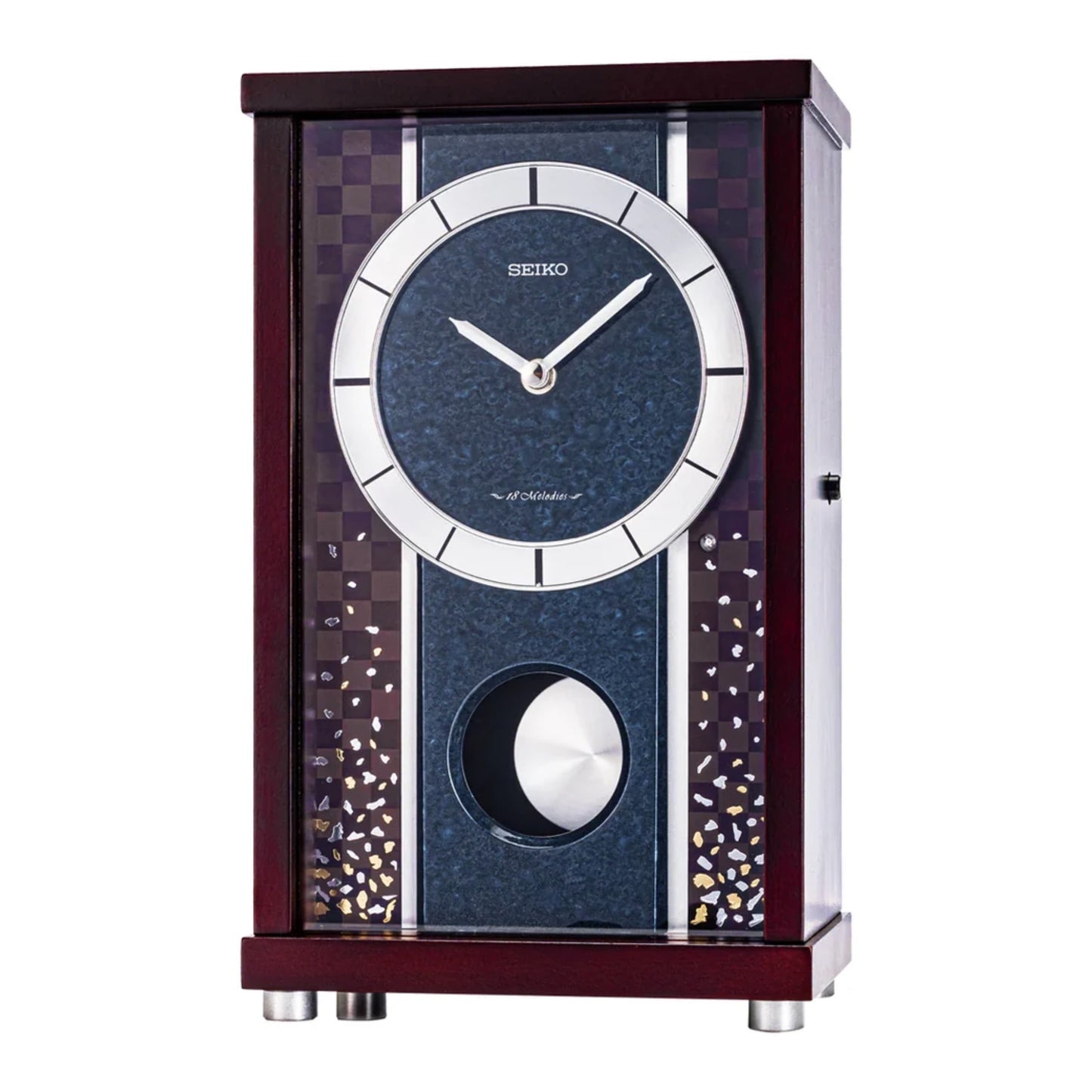 Seiko QXW251BLH "Blue Stream" Modern Musical Decorative Pendulum Wooden Mantel Clock with 18 Songs
