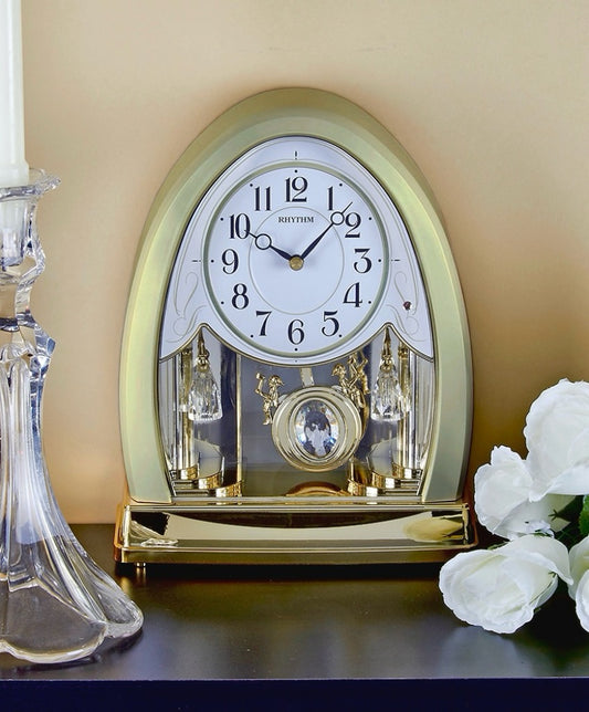 Rhythm “Joyful Crystal Gold” Musical Motion Decorative Pendulum Mantel Clock - 4RJ643WU18