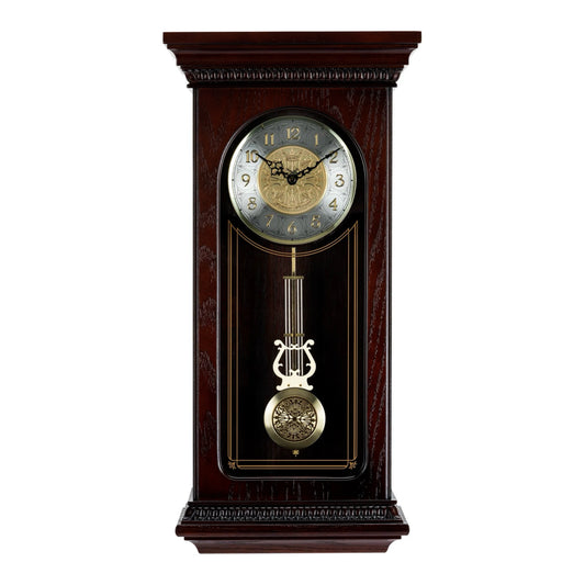 Seiko QXH008BLH "Reverent Mahogany" Traditional Wooden Chiming Pendulum Wall Clock with Embossed Steel Dial