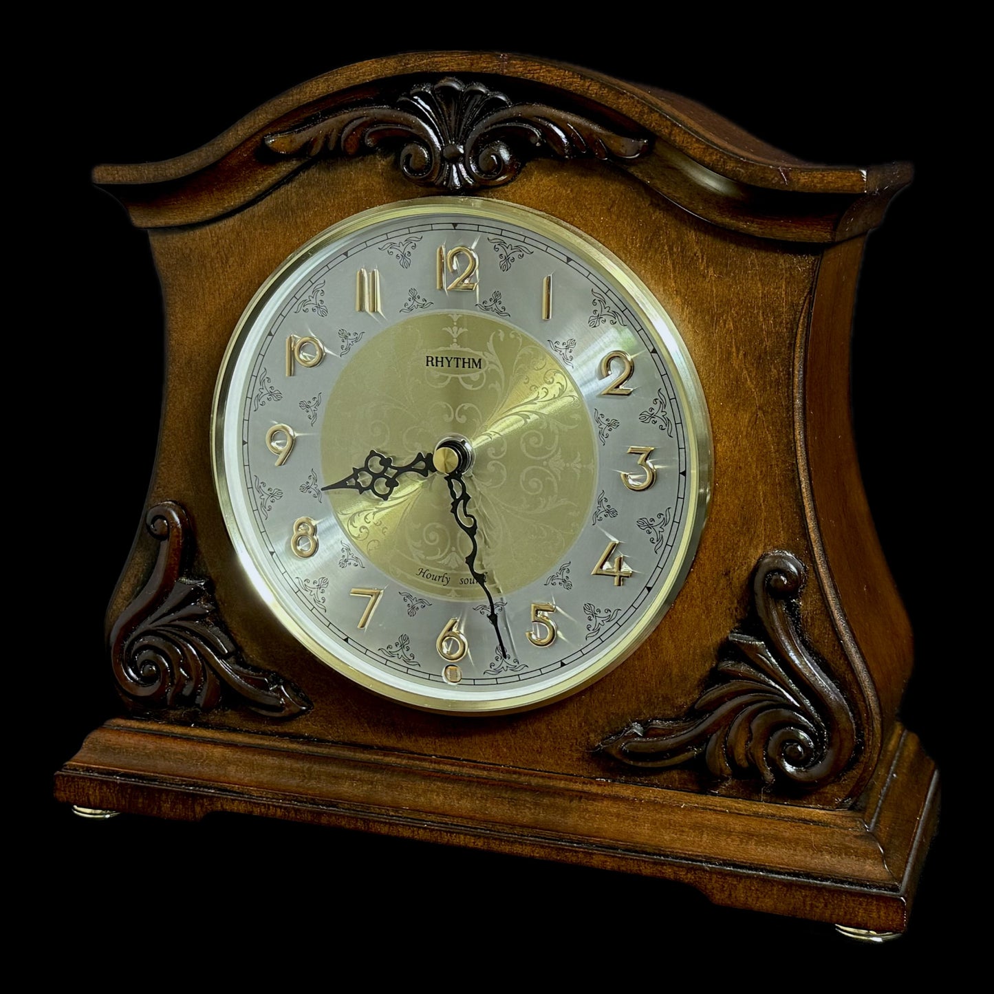 Rhythm "CTS Versailles" Traditional Wooden Musical Mantel Clock with Embossed Steel Dial - CRH125UR06