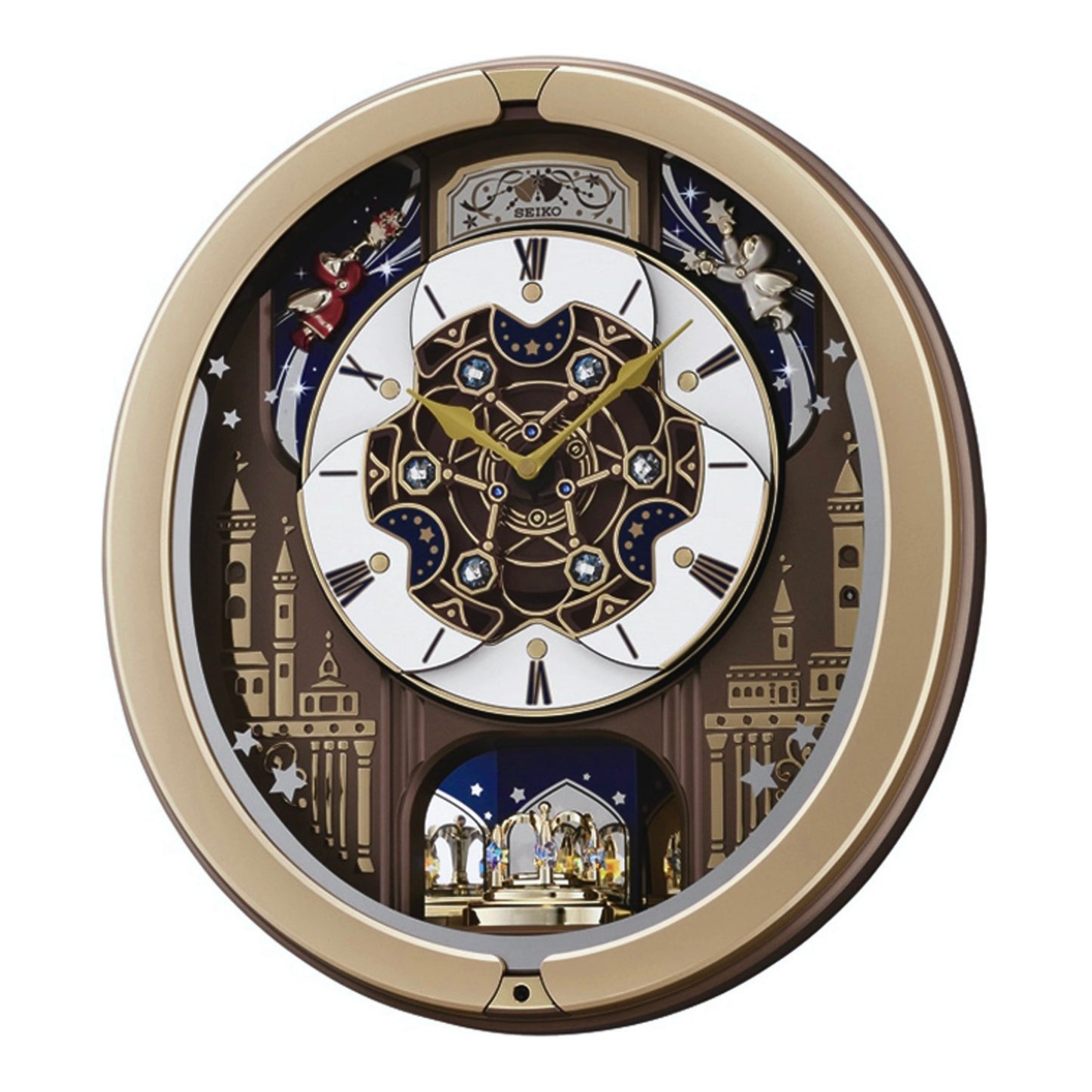Seiko QXM350GRH "Skyline & Starry Night" Melodies in Motion Dancing Dial Musical Wall Clock