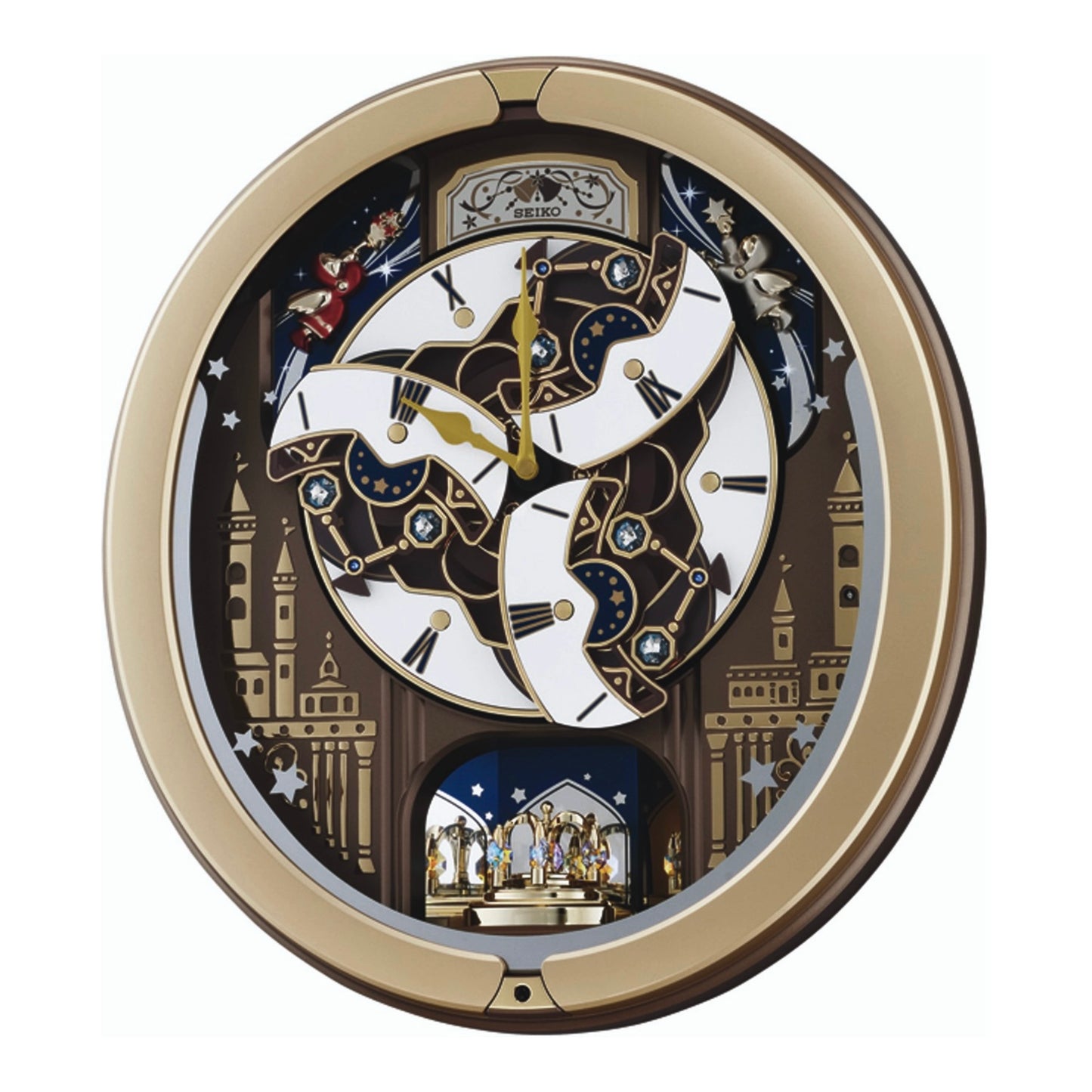 Seiko QXM350GRH "Skyline & Starry Night" Melodies in Motion Dancing Dial Musical Wall Clock