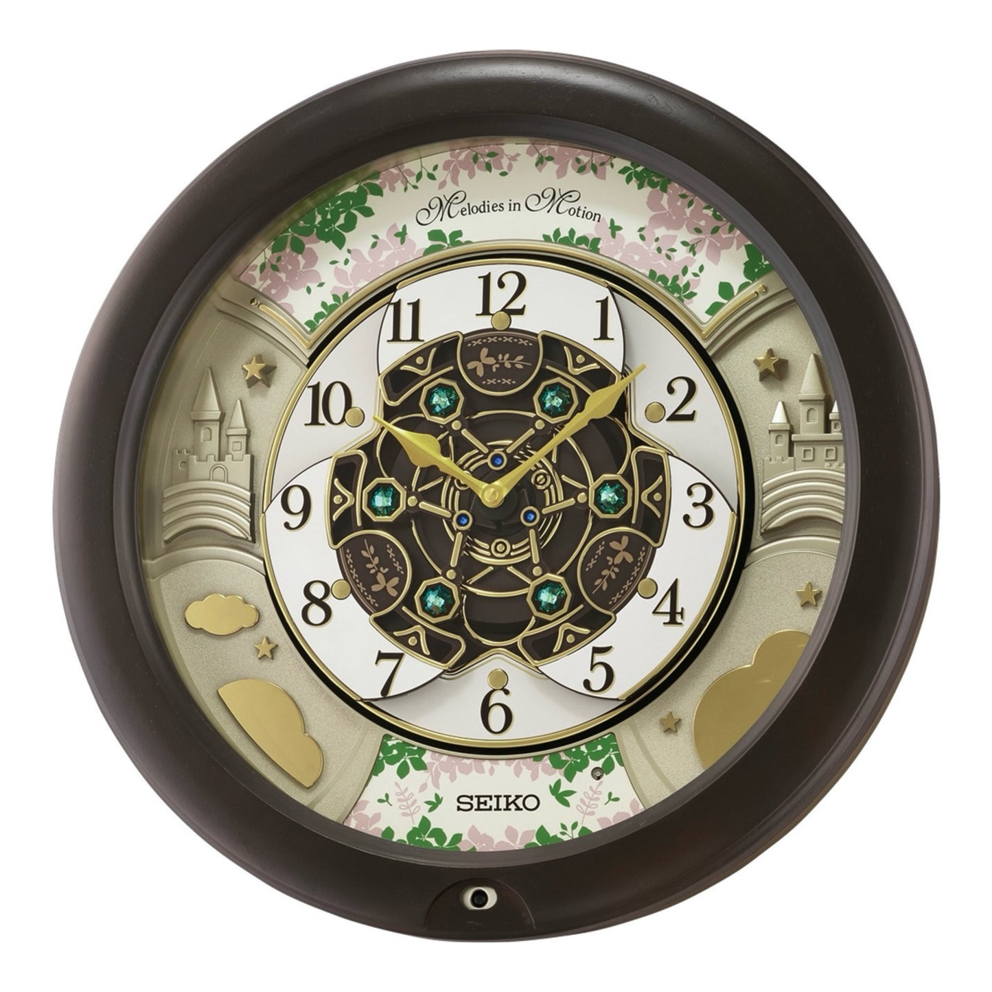 Seiko QXM391NRH “Cherry Blossom” Melodies in Motion Dancing Dial Musical Wooden Wall Clock