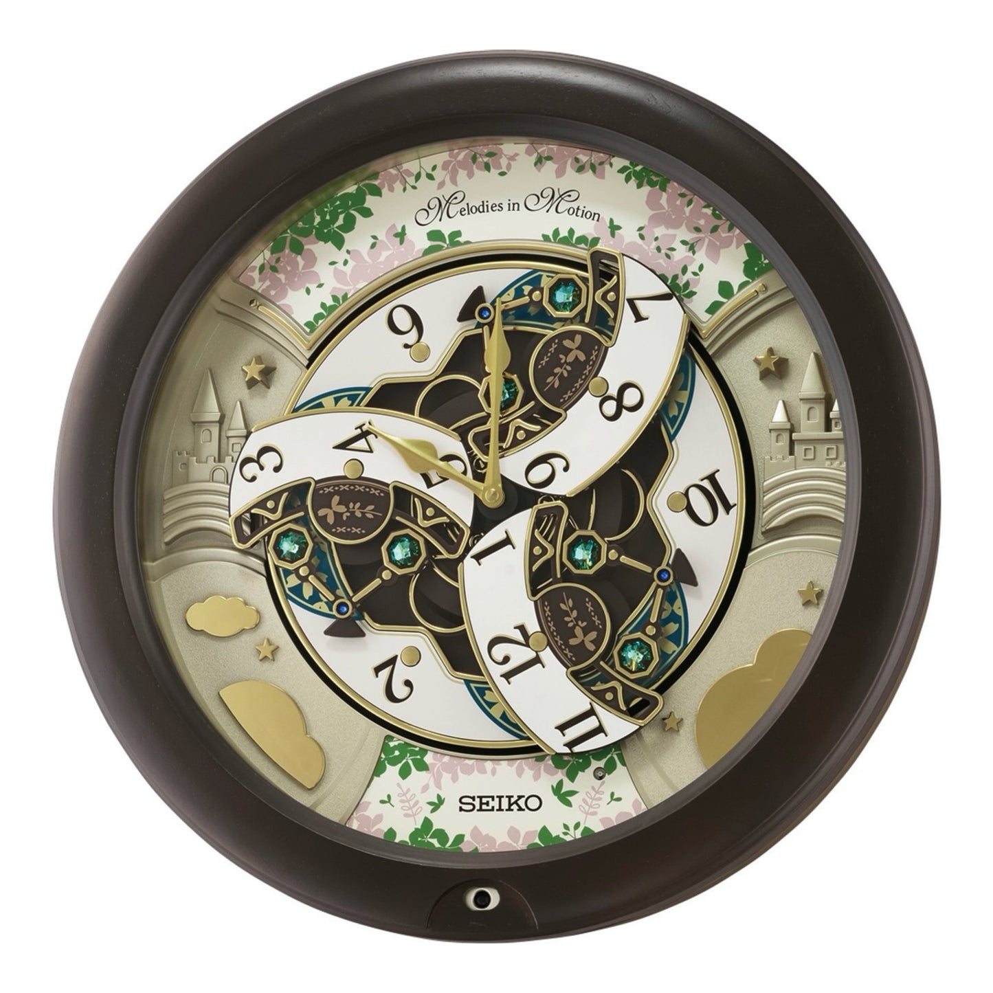 Seiko QXM391NRH “Cherry Blossom” Melodies in Motion Dancing Dial Musical Wooden Wall Clock
