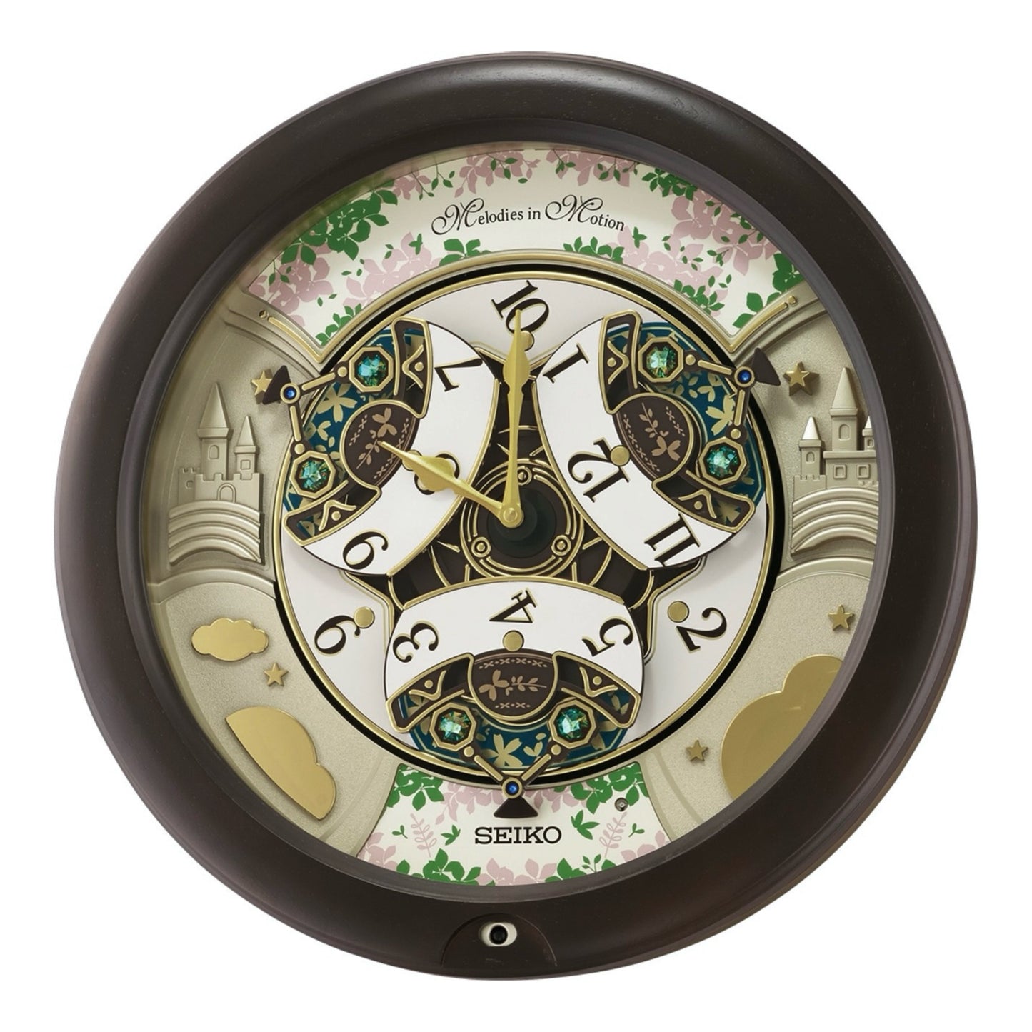Seiko QXM391NRH “Cherry Blossom” Melodies in Motion Dancing Dial Musical Wooden Wall Clock