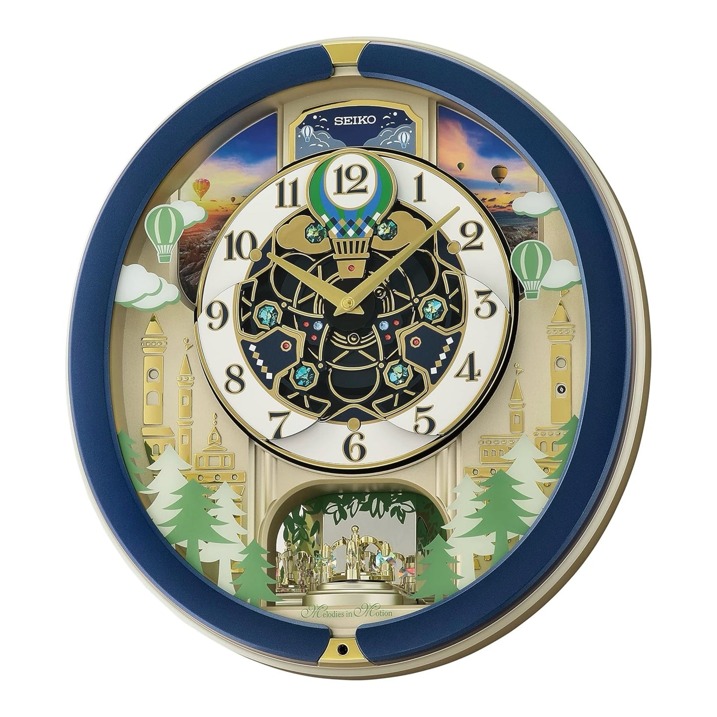 Seiko QXM398LRH “Blue Pine Fantasy” Melodies in Motion Dancing Dial Musical Wall Clock