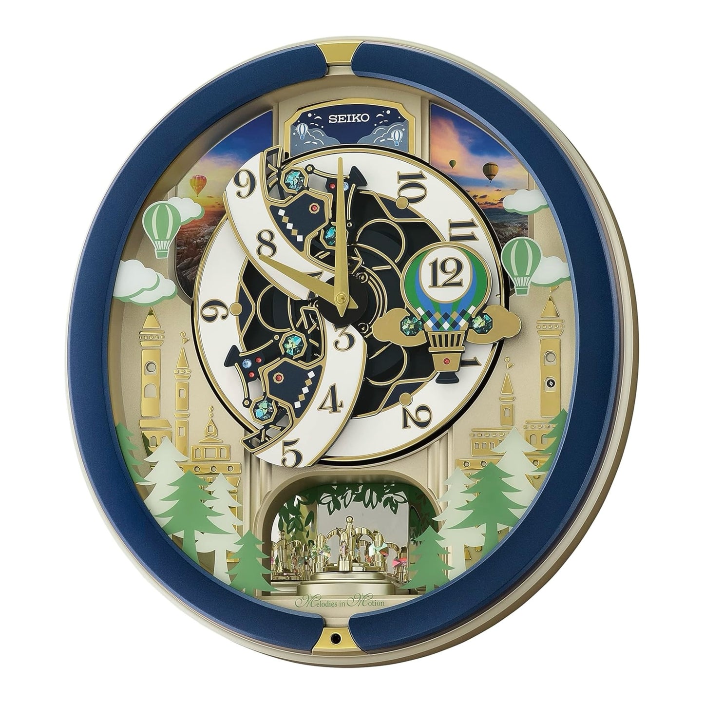 Seiko QXM398LRH “Blue Pine Fantasy” Melodies in Motion Dancing Dial Musical Wall Clock