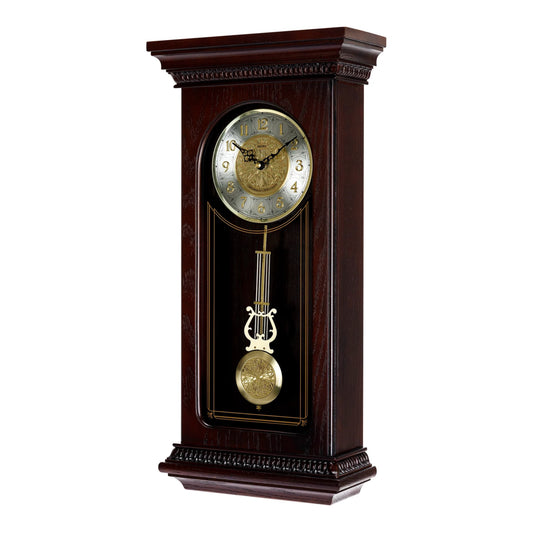 Seiko QXH008BLH "Reverent Mahogany" Traditional Wooden Chiming Pendulum Wall Clock with Embossed Steel Dial