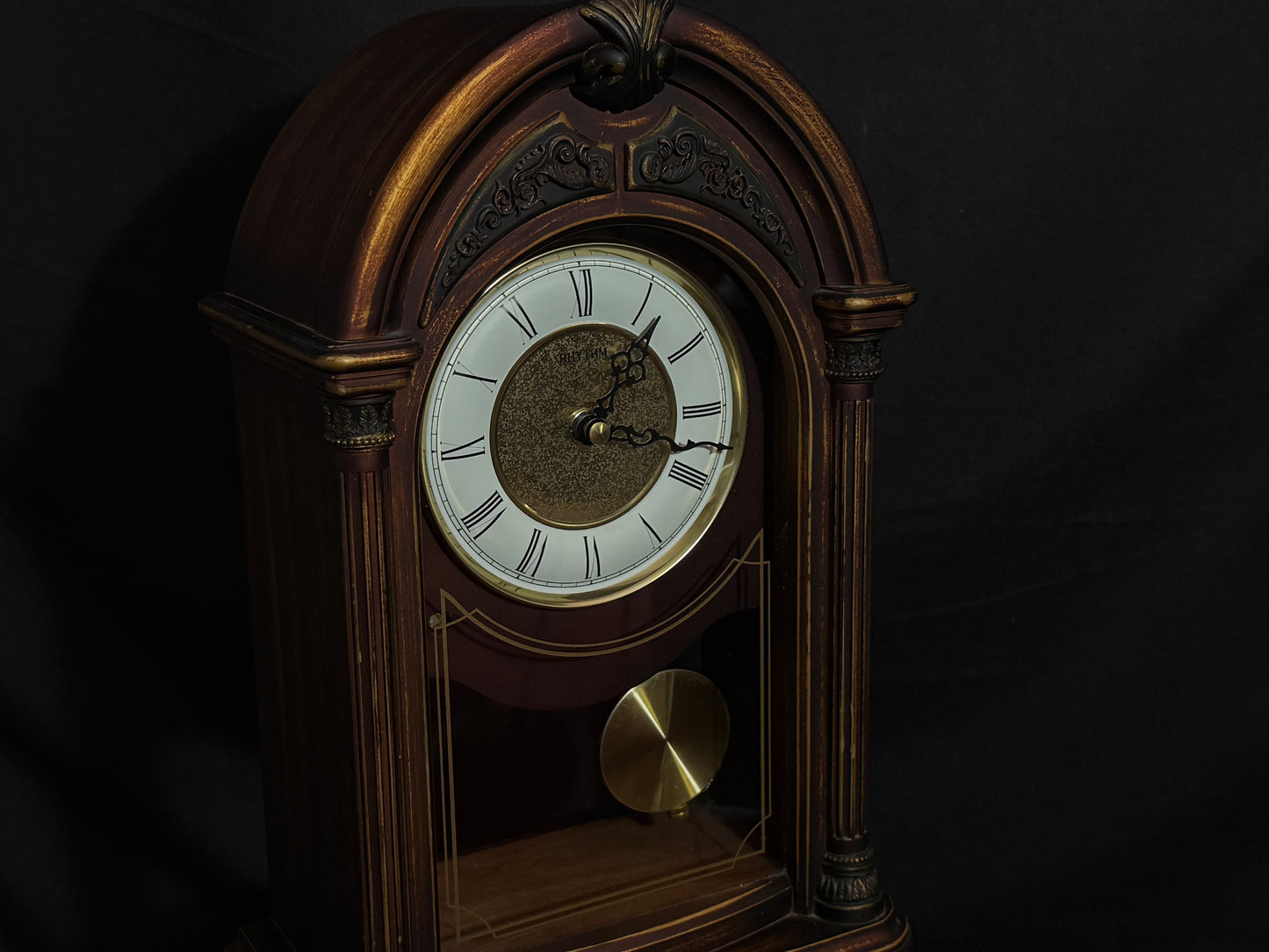 Rhythm "CTS Venetian" Antique-Style Wooden Musical Pendulum Mantel Clock with Intricate Carved Frame - CRJ715UR06