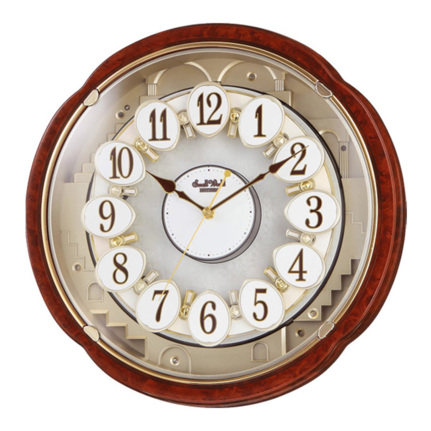 Rhythm “Woodgrain Blossom” Magic Motion Musical Wall Clock with Animated Moving Dial - 4MH828WD23