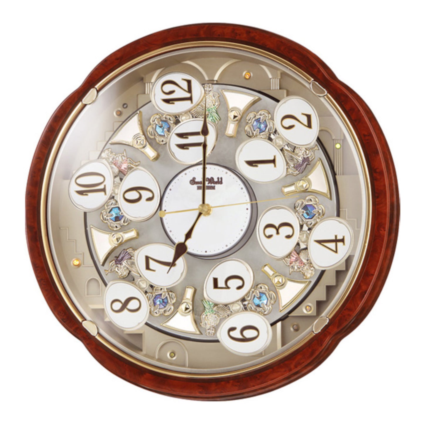 Rhythm “Woodgrain Blossom” Magic Motion Musical Wall Clock with Animated Moving Dial - 4MH828WD23