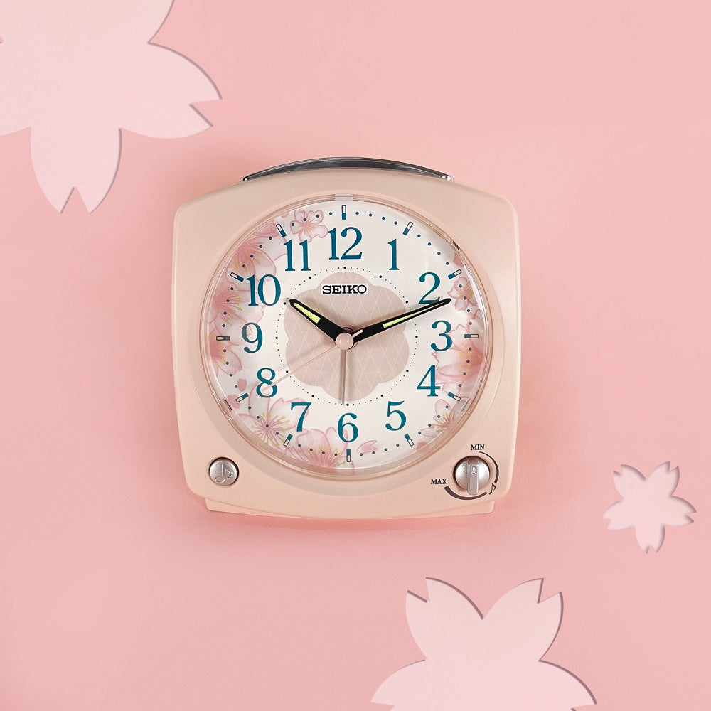 Seiko QHP012PLH "Serene Morning" Pink Modern Musical Alarm Clock with Snooze Light & Volume Control
