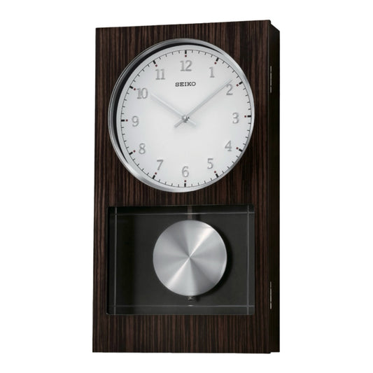Seiko QXH046BLH "Modern Dark Wood" Mid-Century Modern Wooden Chiming Pendulum Wall Clock
