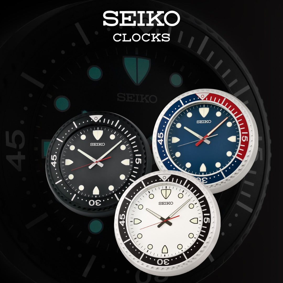 Seiko QXA849KLH "Big Time Watch Dial" Black Heritage Design Large Luminous Metal Wall Clock with Silent Sweep Second Hand
