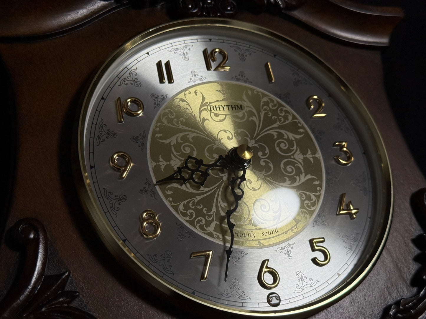 Rhythm "CTS Versailles" Traditional Wooden Musical Mantel Clock with Embossed Steel Dial - CRH125UR06