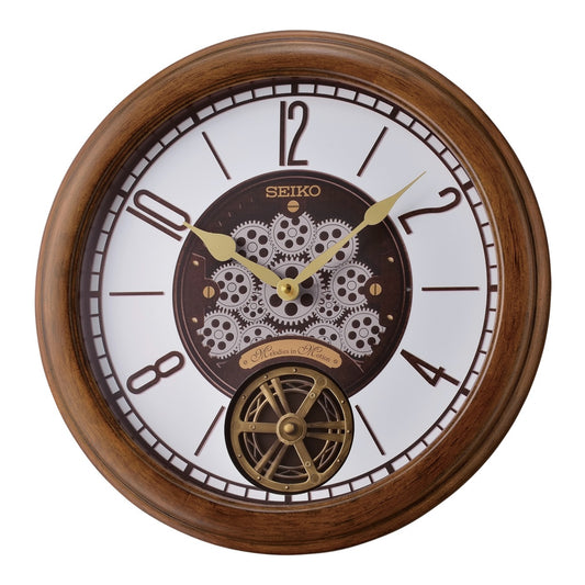 Seiko QXM611BLH "Cogs & Gears" Melodies in Motion Musical Decorative Moving Wooden Wall Clock