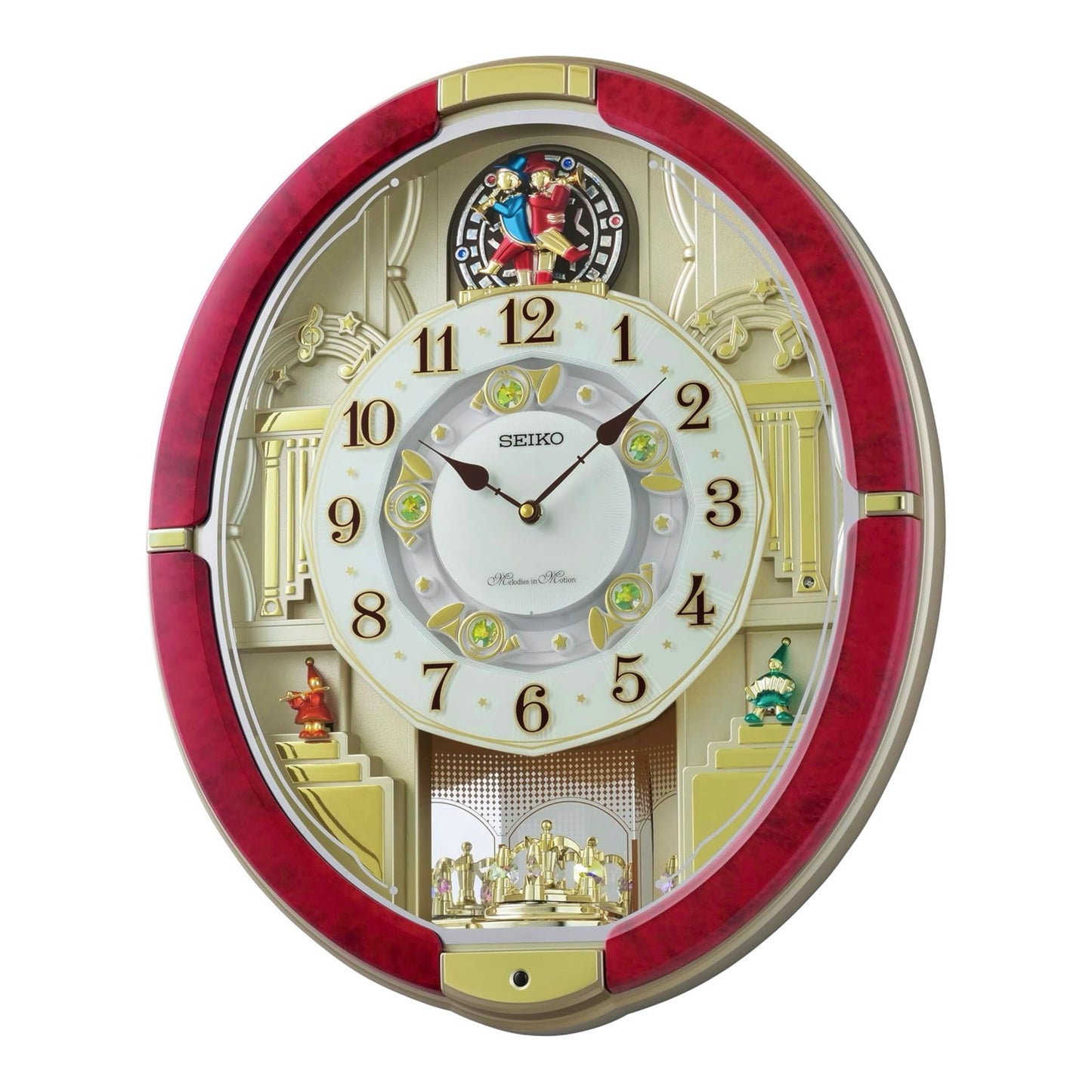 Seiko QXM612RRH "Ruby Parade" Melodies in Motion Musical Wall Clock with Moving Figurines