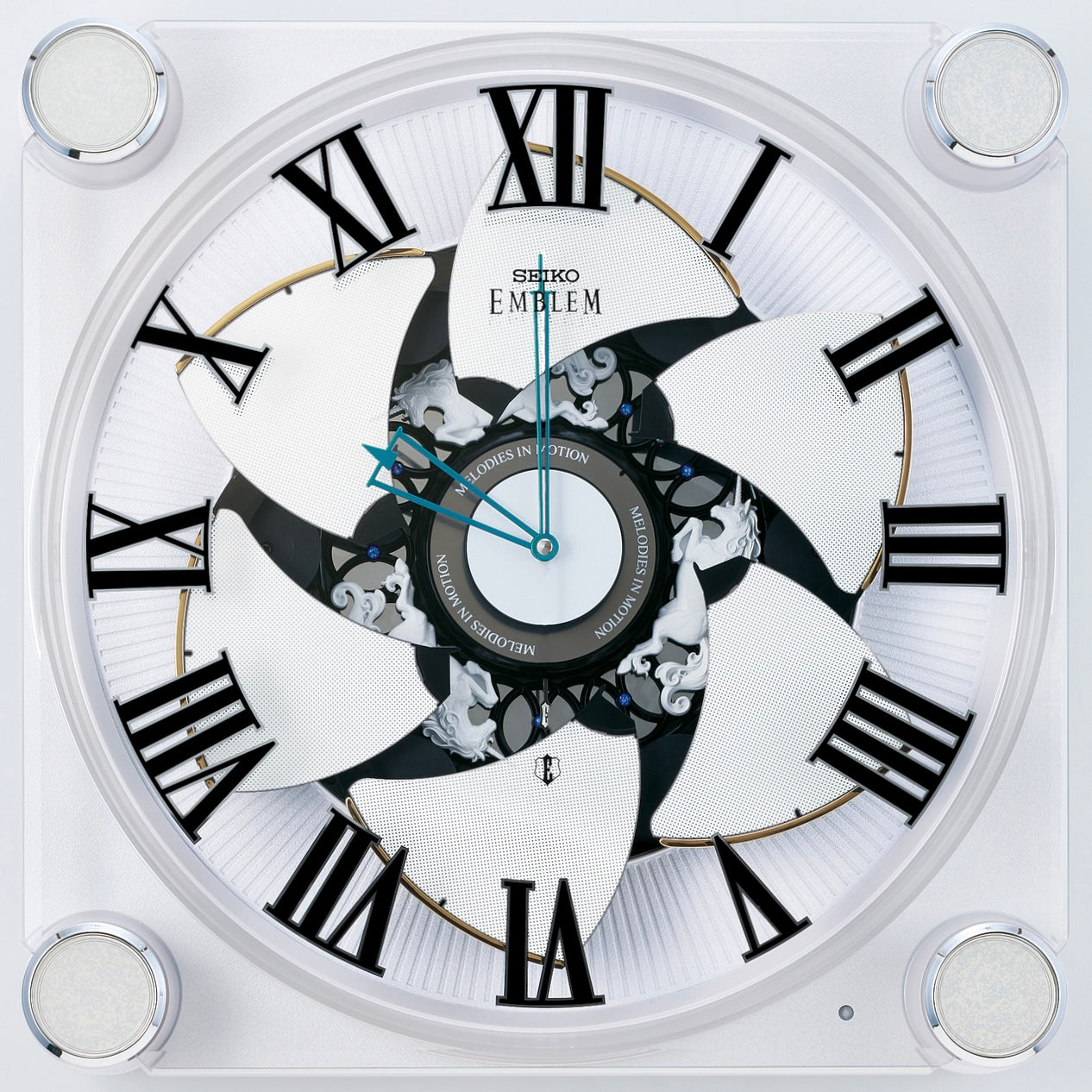 NEW! | Seiko EMBLEM AHW446WRH "Grace Elite" Melodies in Motion Musical Wall Clock with Animated Moving Dial