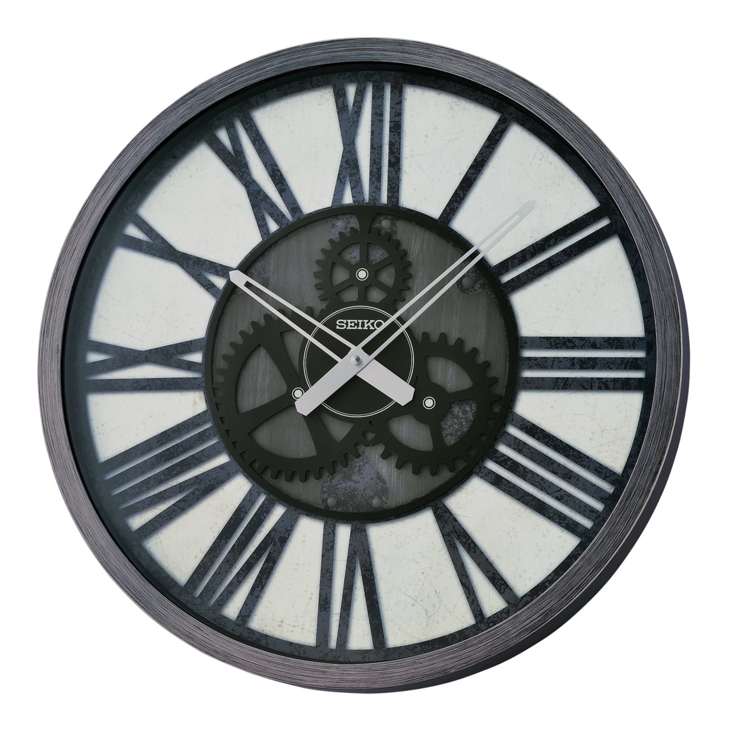 Seiko QXA826KLH "Gray Jessie" Large Gallery Wall Clock with Raised Steampunk Gears & Numerals