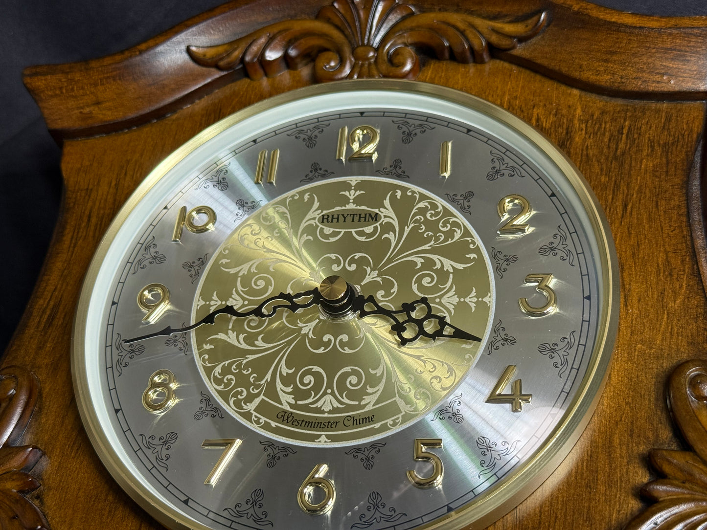 Rhythm "WSM Versailles II" Traditional Wooden Chiming & Musical Mantel Clock with Embossed Steel Dial - CRH214UR06