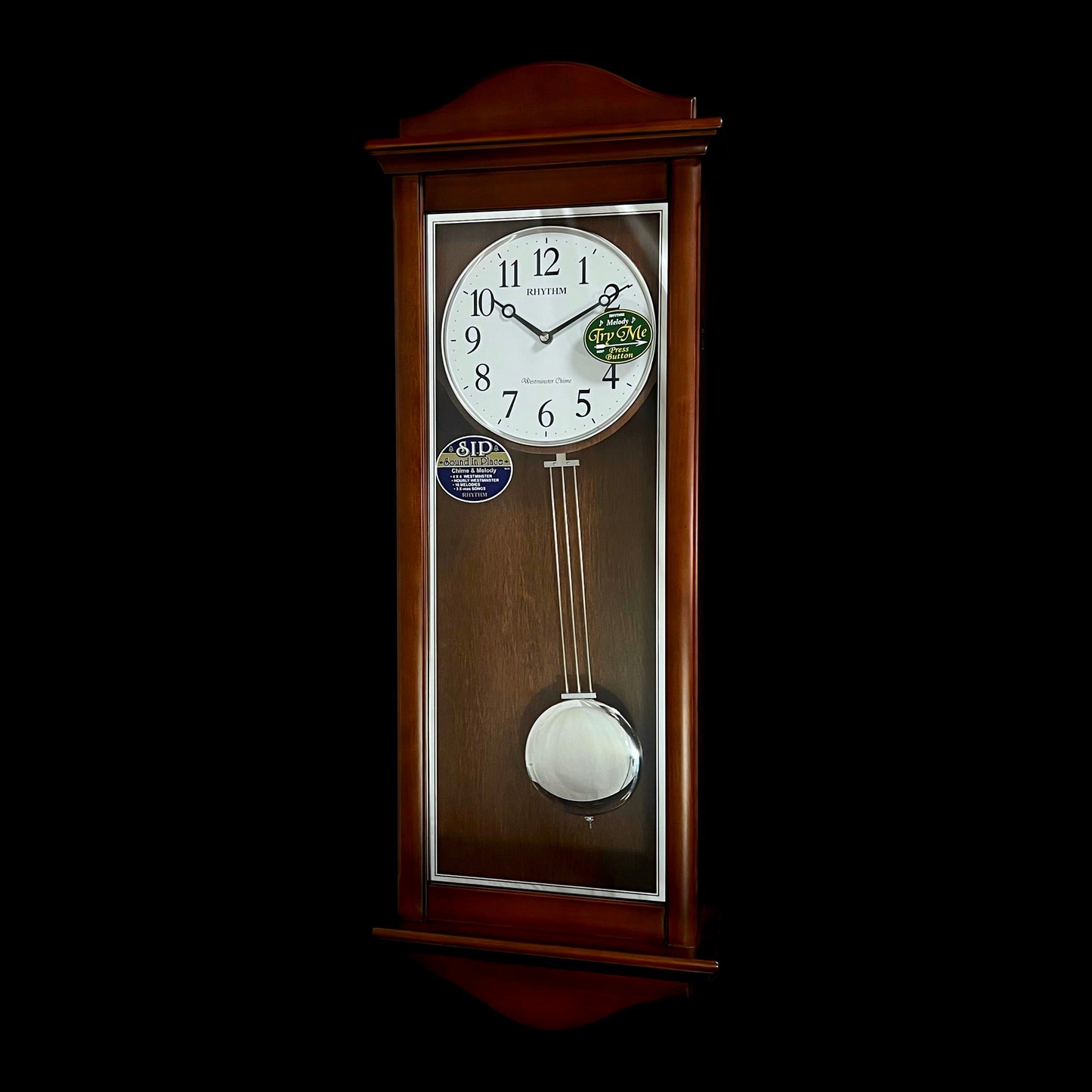Rhythm “WSM Randolph” Modern Wooden Musical & Chiming Pendulum Wall Clock - CMJ590NR06