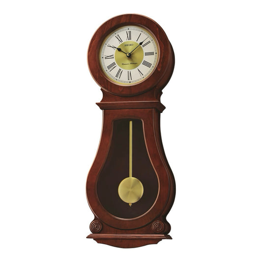 Seiko QXH071BLH "Circular & Classic" Traditional Curved Wooden Chiming Pendulum Wall Clock