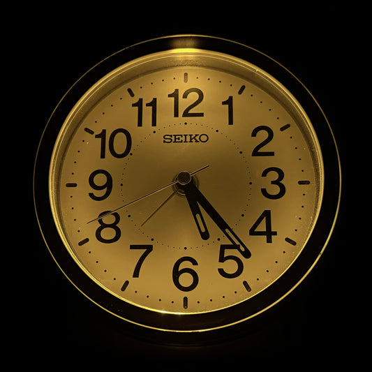 Seiko QHE199GLH "Sussex" Gold Desk & Alarm Clock with Automatic Night Light