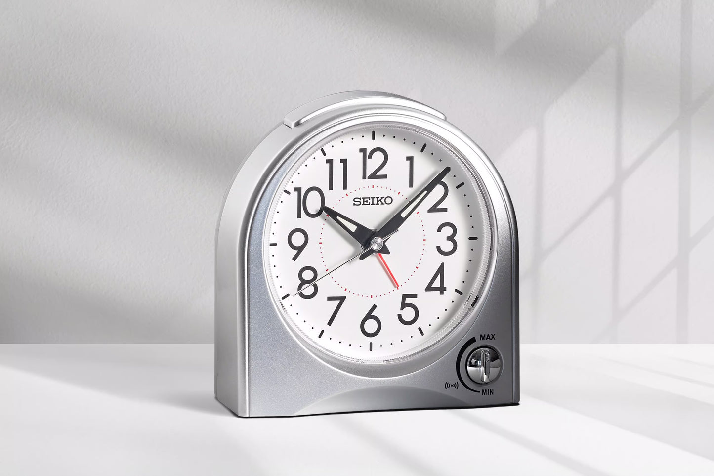 Seiko QHE204SLH "Maris" Silver Luminous Desk & Alarm Clock with Snooze Light & Volume Control