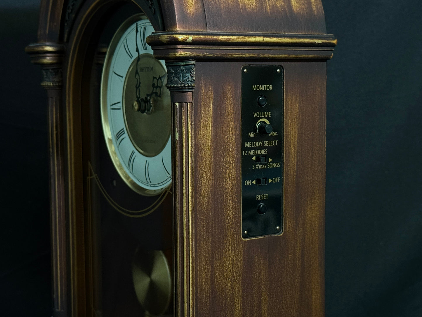 Rhythm "CTS Venetian" Antique-Style Wooden Musical Pendulum Mantel Clock with Intricate Carved Frame - CRJ715UR06