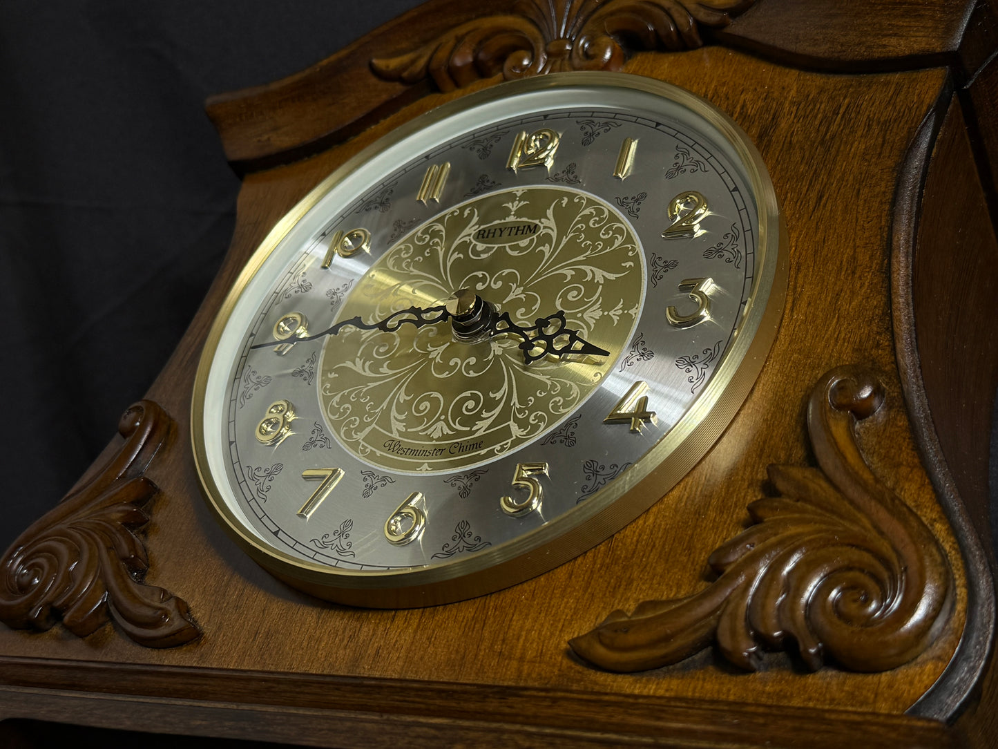 Rhythm "WSM Versailles II" Traditional Wooden Chiming & Musical Mantel Clock with Embossed Steel Dial - CRH214UR06
