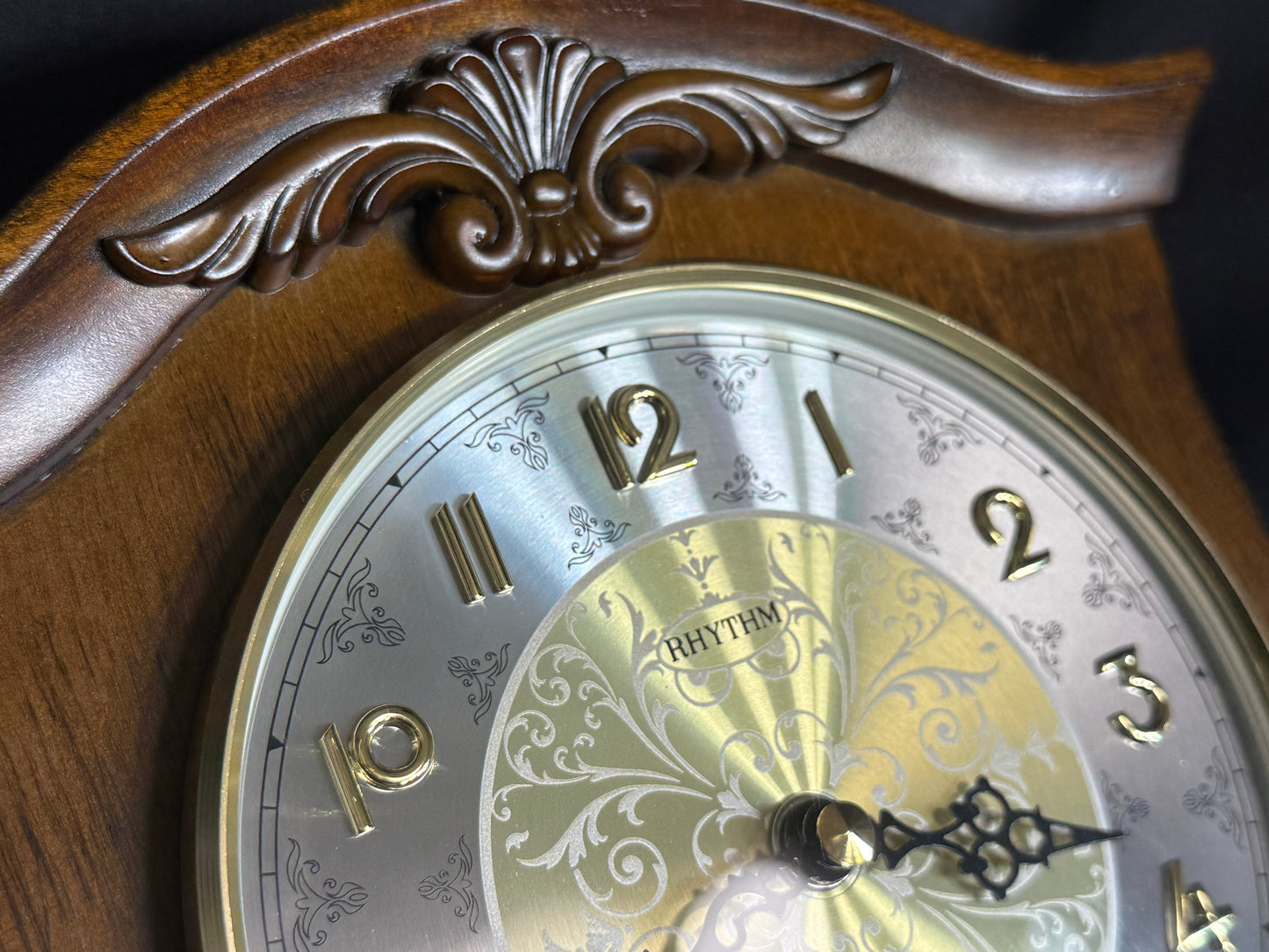 Rhythm "WSM Versailles II" Traditional Wooden Chiming & Musical Mantel Clock with Embossed Steel Dial - CRH214UR06