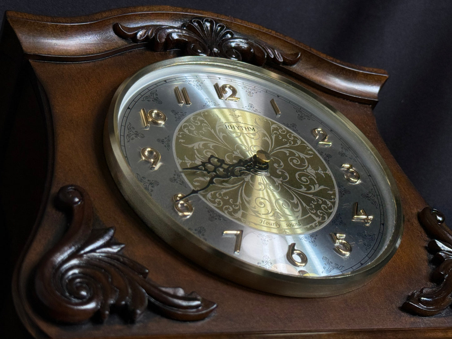 Rhythm "CTS Versailles" Traditional Wooden Musical Mantel Clock with Embossed Steel Dial - CRH125UR06