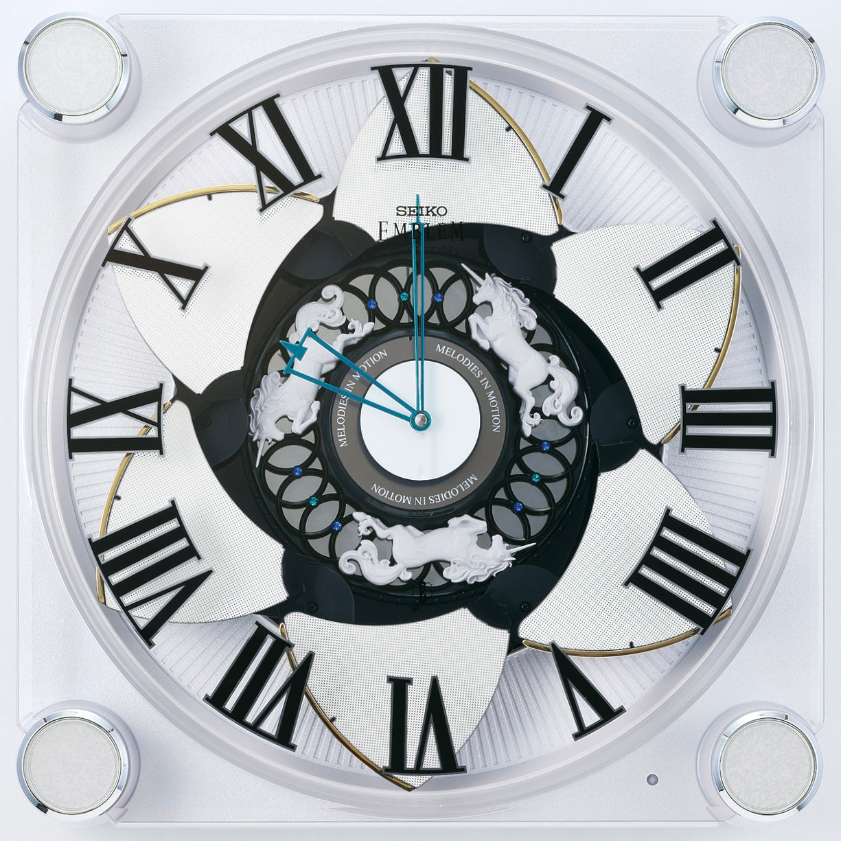 NEW! | Seiko EMBLEM AHW446WRH "Grace Elite" Melodies in Motion Musical Wall Clock with Animated Moving Dial