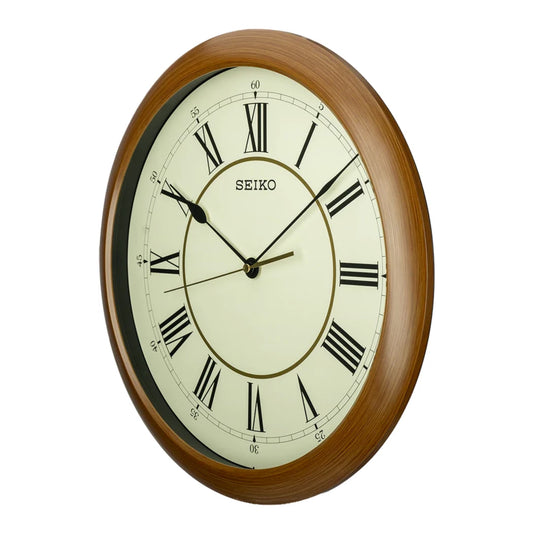 Seiko QXA598ALH "16-Inch Woodgrain with Roman Numerals" Large Wall Clock with Silent Sweep Second Hand