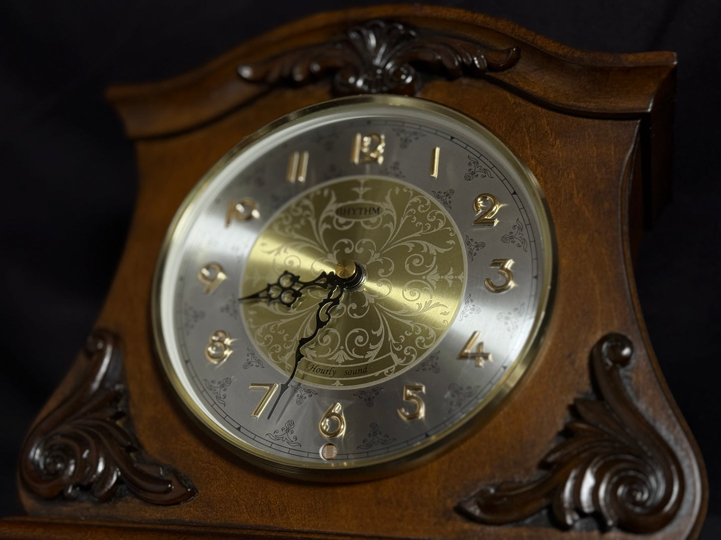 Rhythm "CTS Versailles" Traditional Wooden Musical Mantel Clock with Embossed Steel Dial - CRH125UR06