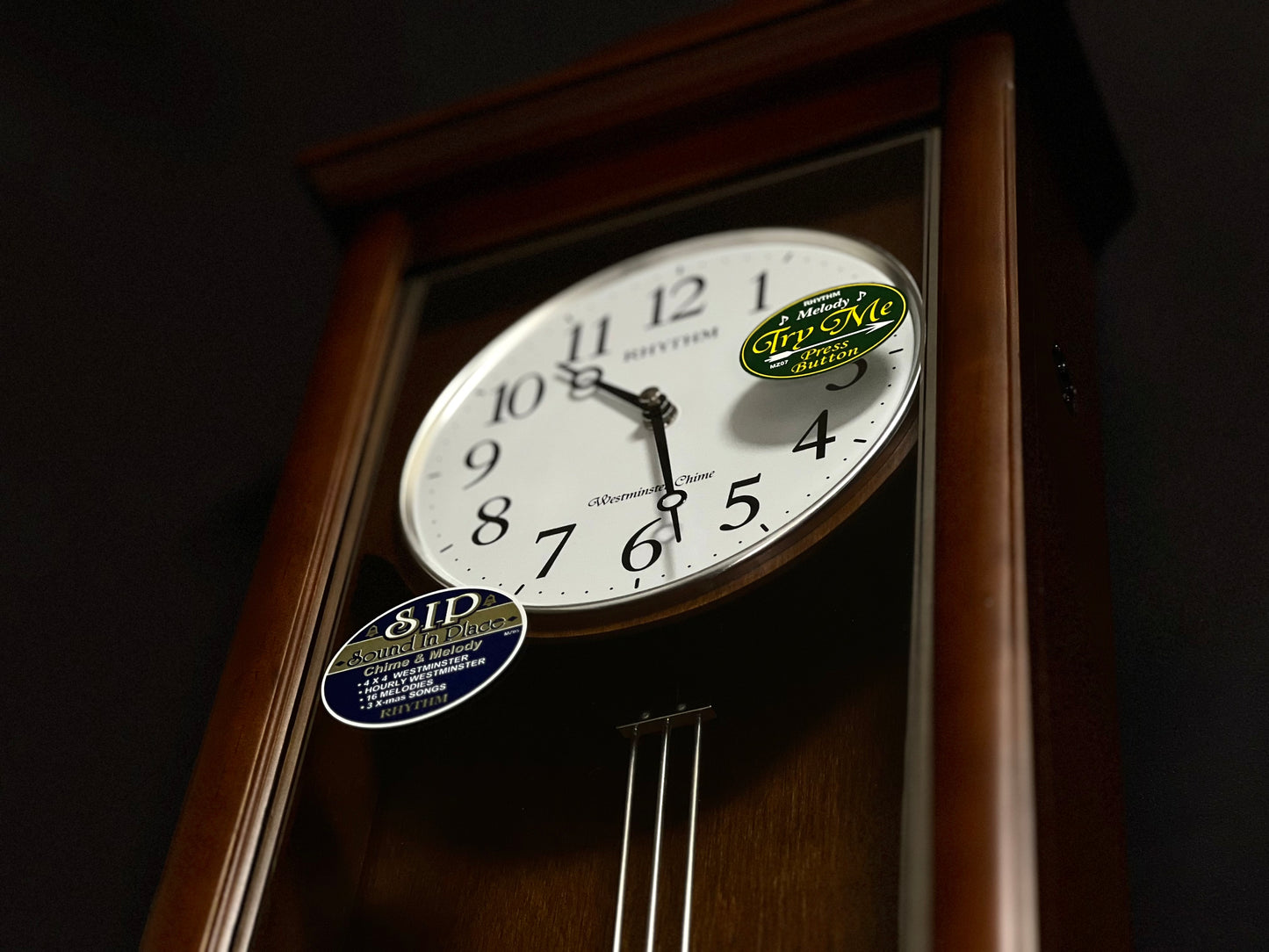 Rhythm “WSM Randolph” Modern Wooden Musical & Chiming Pendulum Wall Clock - CMJ590NR06