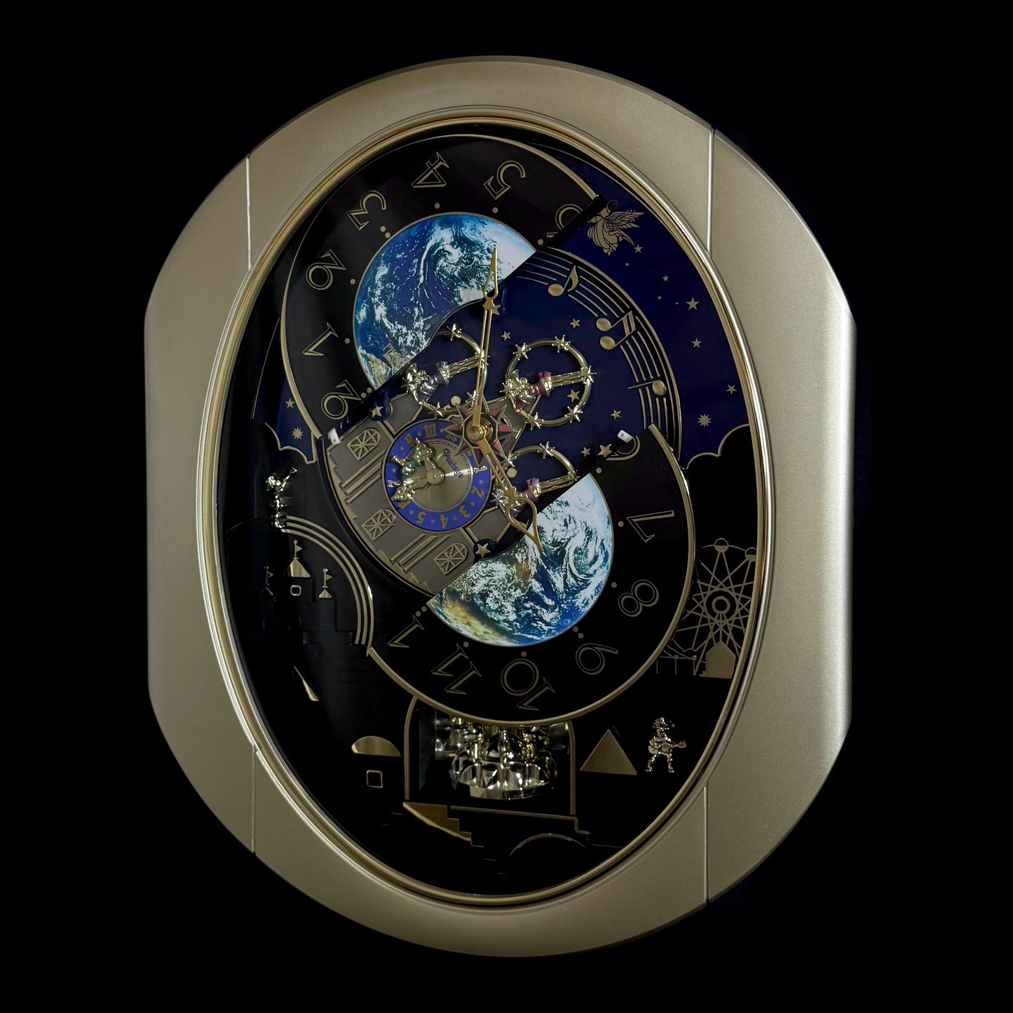Rhythm “Peaceful Cosmos” Moving Earth Dial Magic Motion Musical Wall Clock with Popular Melodies - 4MH751AR19