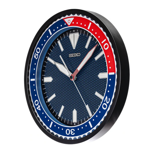 Seiko QXA791JLH "Classic Watch Dial" Blue & Red Heritage Design Luminous Wall Clock with Silent Sweep Second Hand