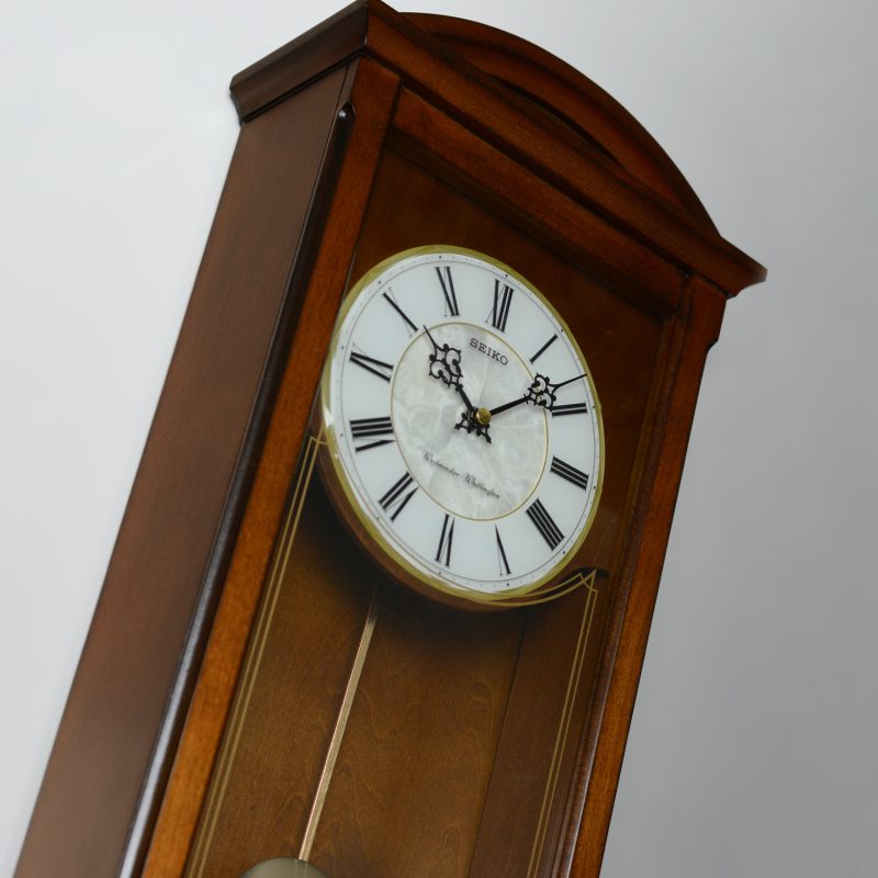 Seiko QXH030BLH "Antique Arched" Traditional Wooden Chiming Pendulum Wall Clock with Pearlized Dial