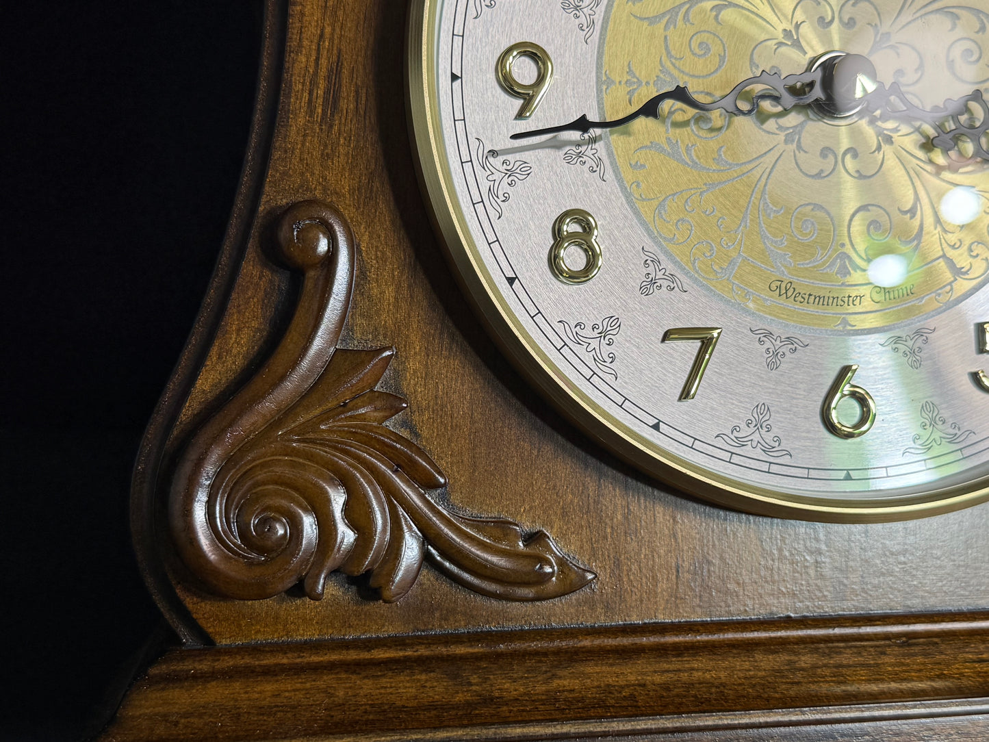 Rhythm "WSM Versailles II" Traditional Wooden Chiming & Musical Mantel Clock with Embossed Steel Dial - CRH214UR06