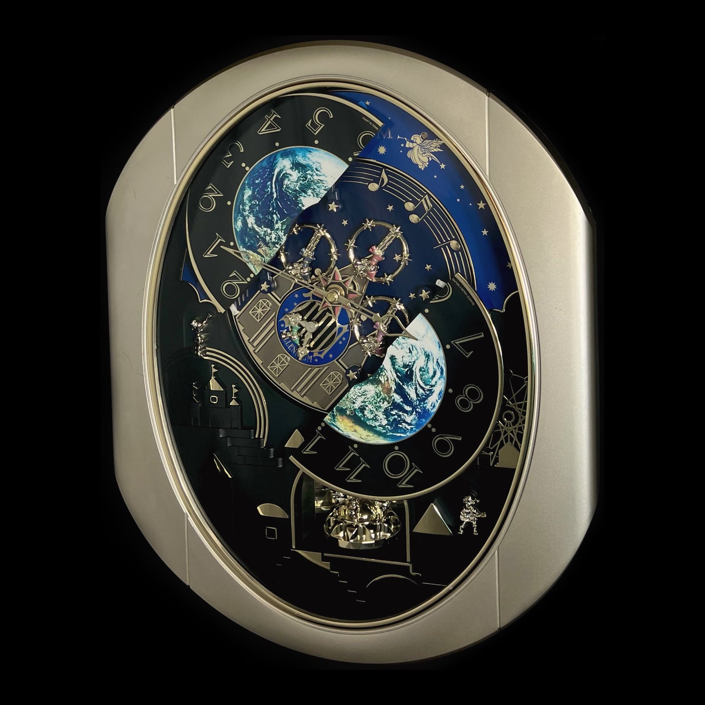 Rhythm “Timecracker 2000” Limited Edition Moving Earth Dial Magic Motion Musical Wall Clock with Popular Melodies - 4MH751NR19