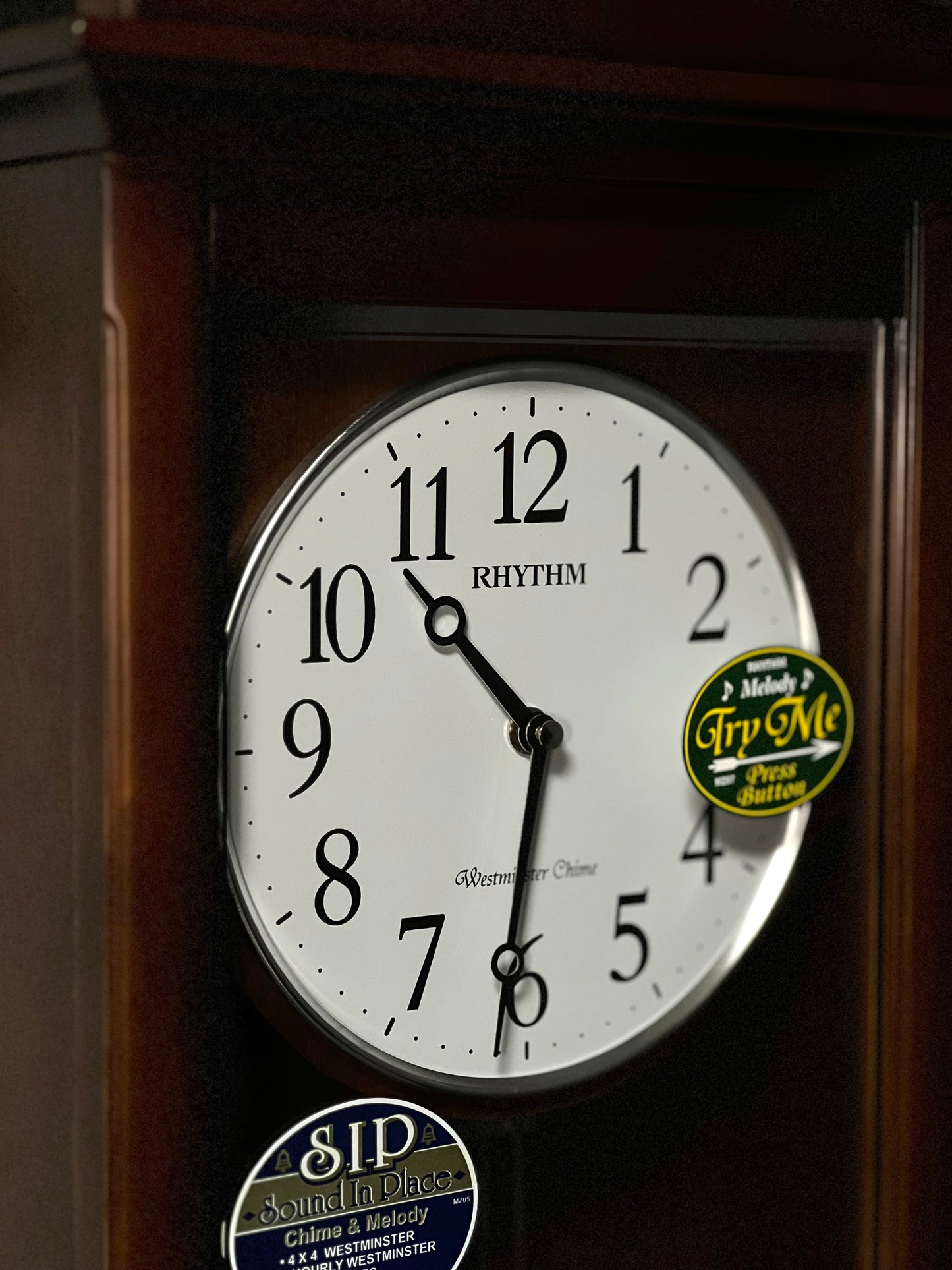 Rhythm “WSM Randolph” Modern Wooden Musical & Chiming Pendulum Wall Clock - CMJ590NR06