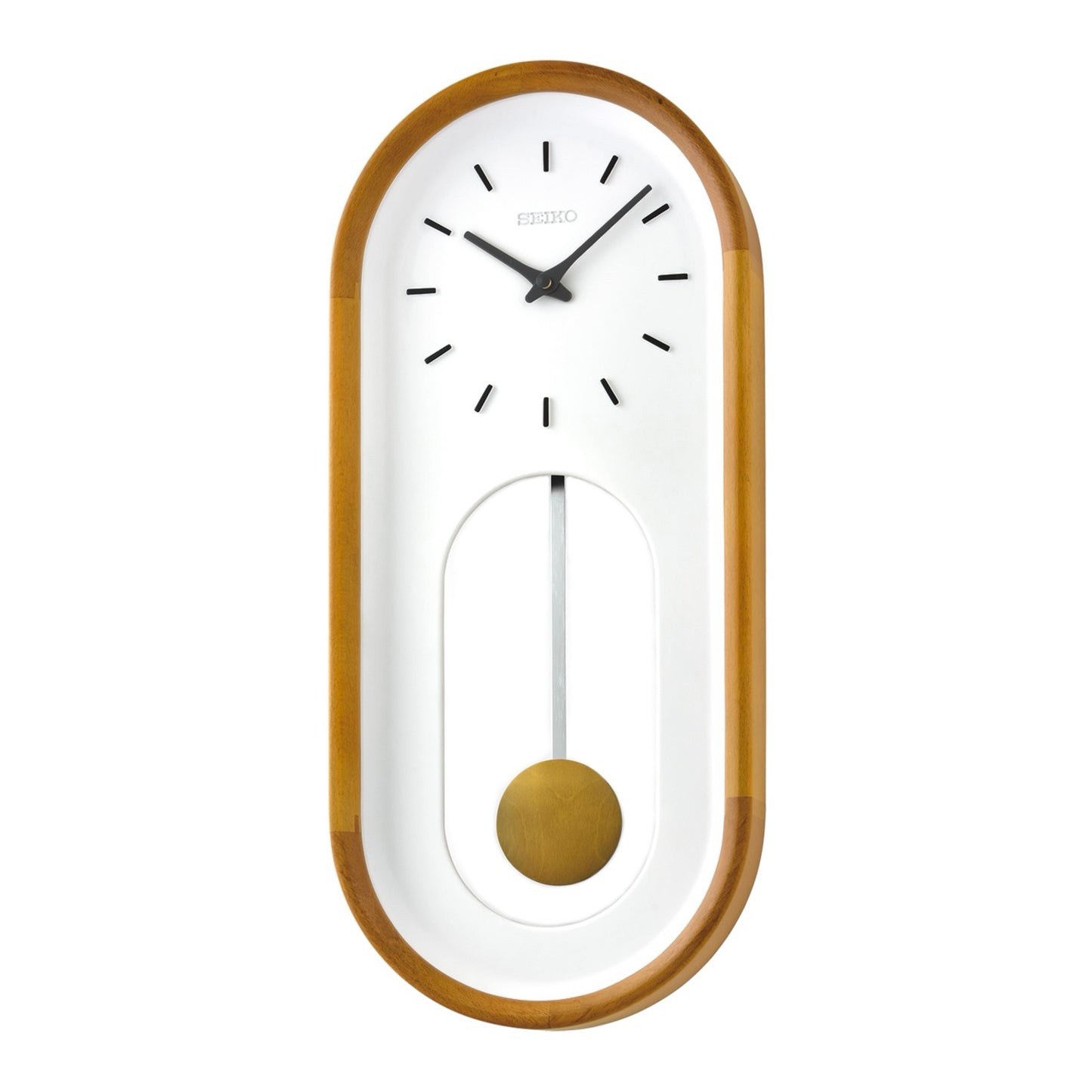 Seiko QXC247BLH "Sven" Modern Wooden Pendulum Wall Clock with Raised Numerals