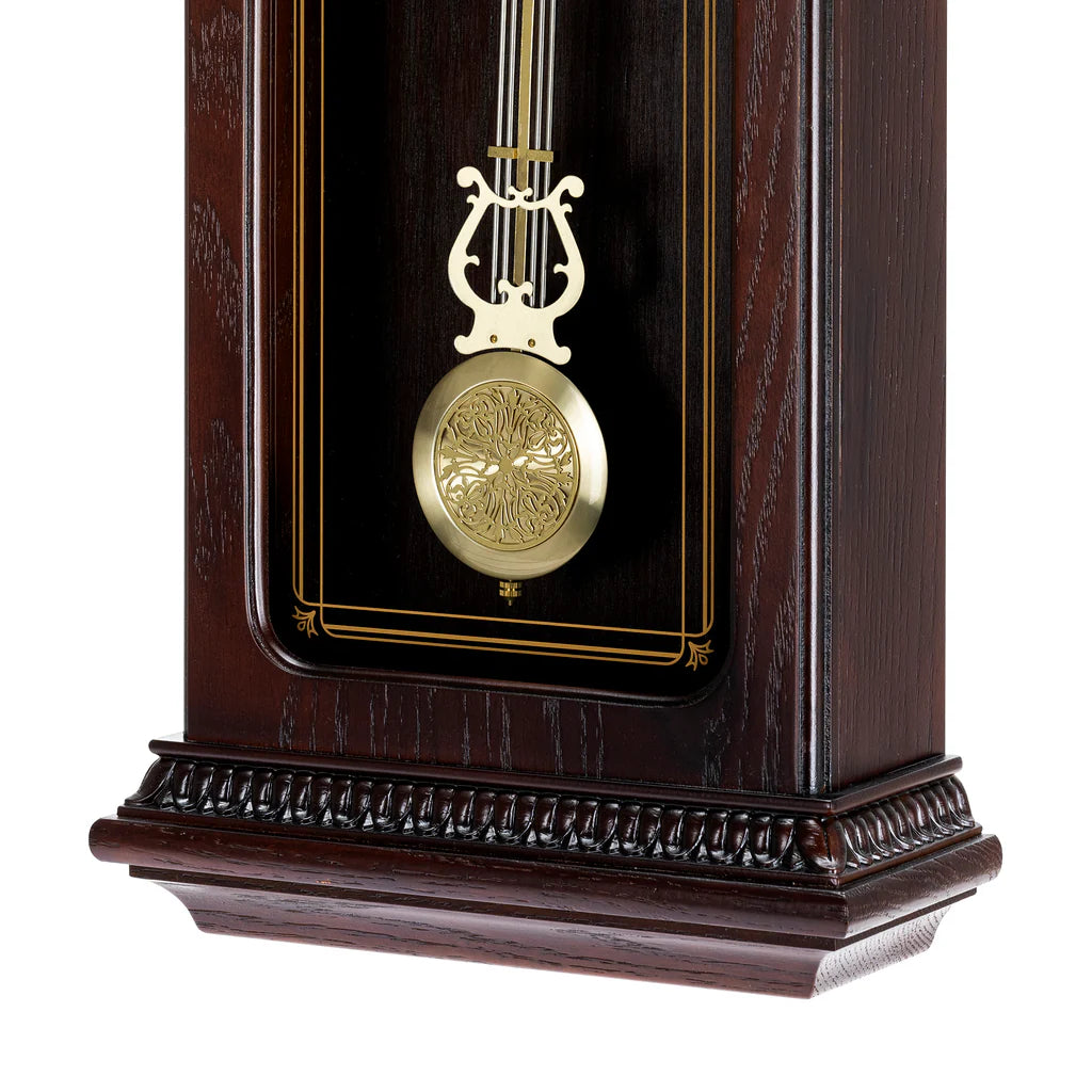 Seiko QXH008BLH "Reverent Mahogany" Traditional Wooden Chiming Pendulum Wall Clock with Embossed Steel Dial