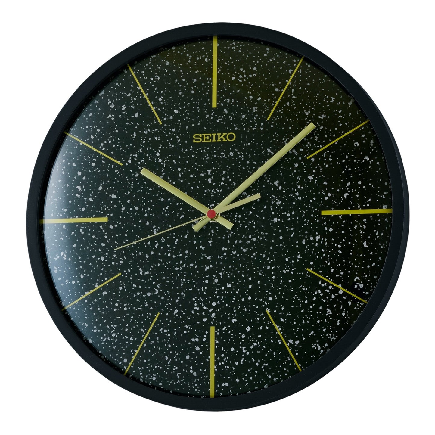 Seiko QXA828KLH "Black Taylor" Modern Wooden Wall Clock with Curved Glass Crystal